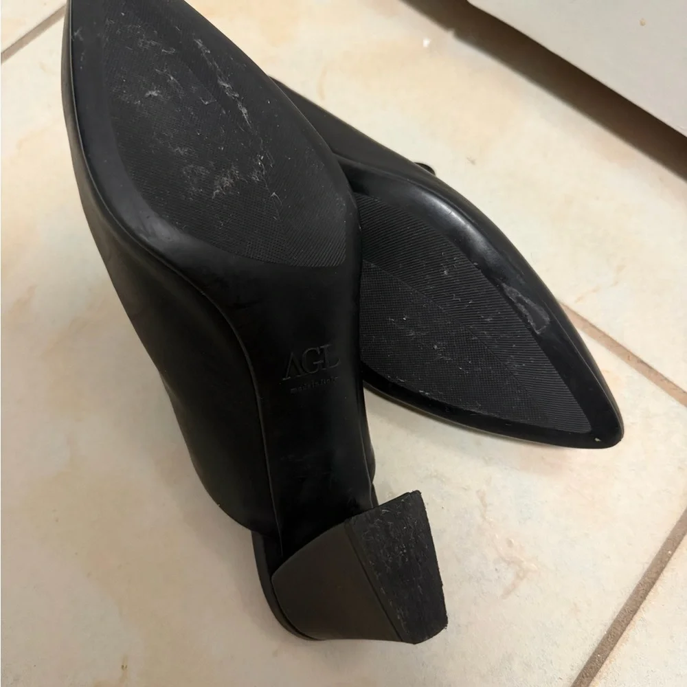 AGL Black Leather Pointed Mules - Picture 4 of 5